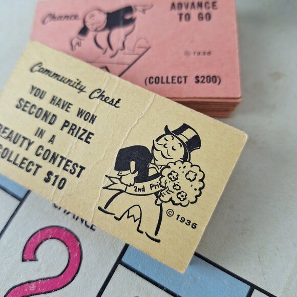 Vintage Monopoly Board Game Parker Brothers 1935 1946 Wooden and Metal Pieces - Picture 6 of 16